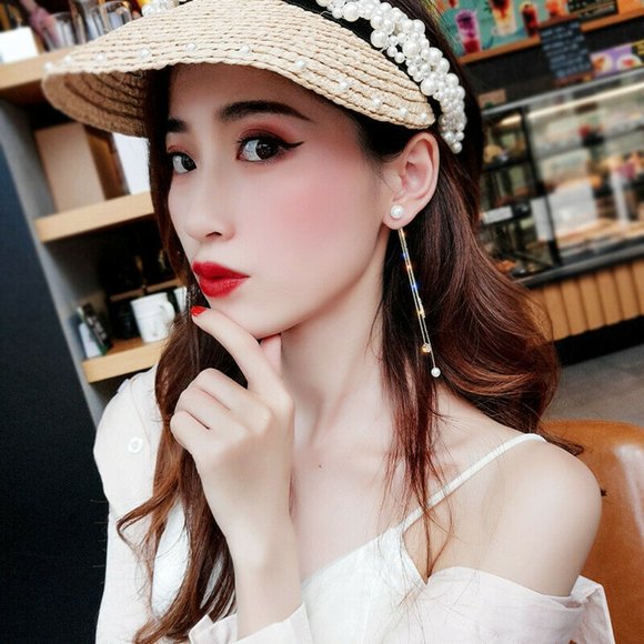 Modest Pearl Crystal Gold Dangle Drop Tassel Stud Earring Earrings Charm CZ - Picture 5 of 7